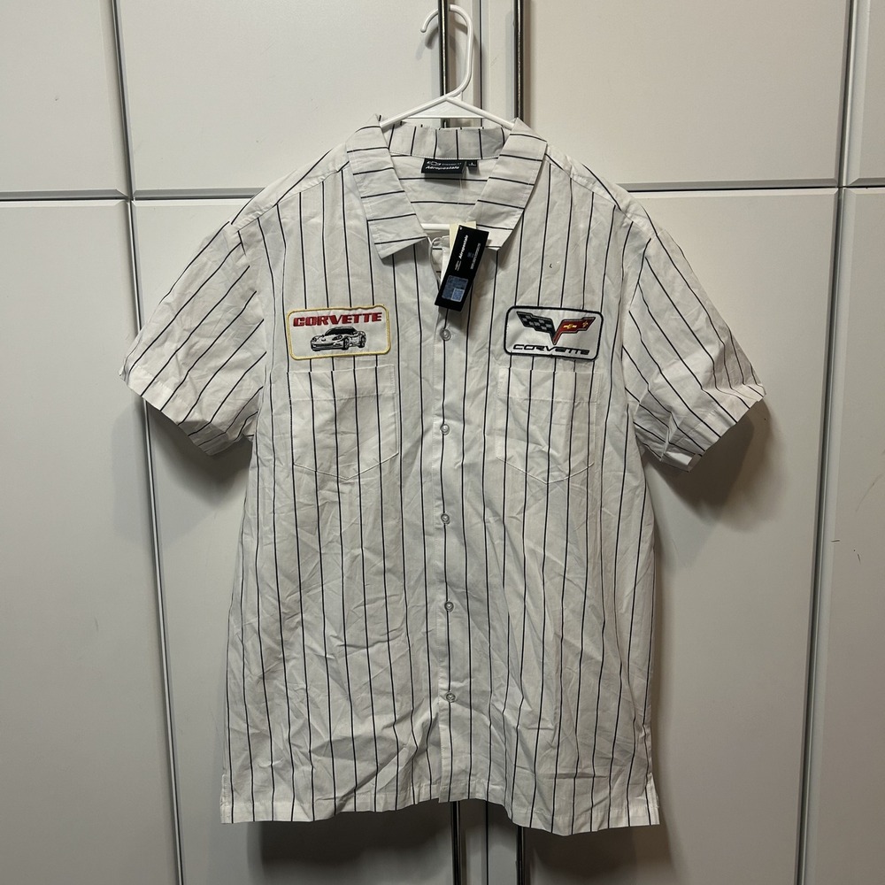 Aeropostale Chevrolet Corvette Pinstripe Button Down Shirt Mens Large White New